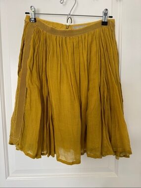 Willow Silk/Cotton Mustard Yellow Pleated Midi Skirt